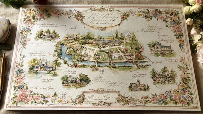 design watercolor wedding map