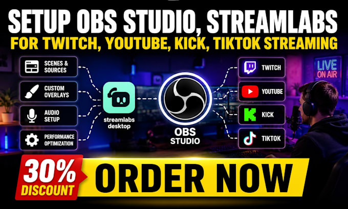 setup obs studio, streamlabs for twitch, youtube, kick, tiktok streaming