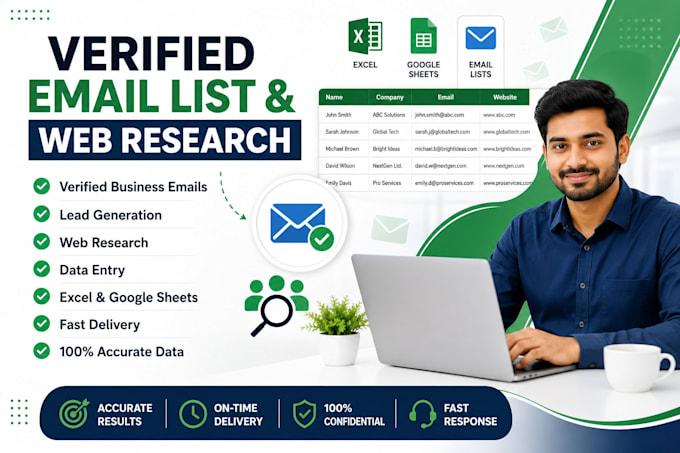 find emails, data entry and web research