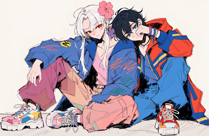 draw anime couple illustration