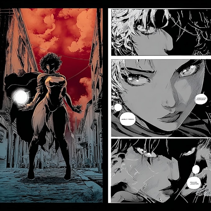 create cyberpunk manga comic pages with futuristic art