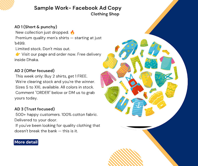 write 3 high converting facebook ad copies for your business