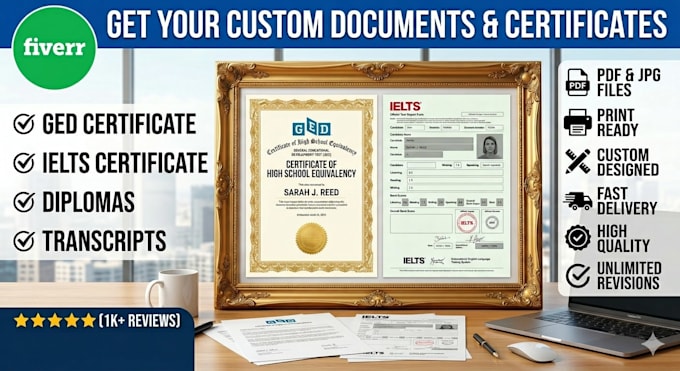 design a professional ged certificate or transcript, create ielts certificate