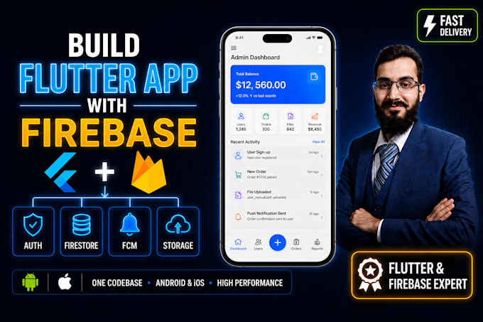 build flutter app with firebase backend for android and ios