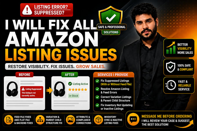 fix amazon suppressed listing with feed file or without feed file