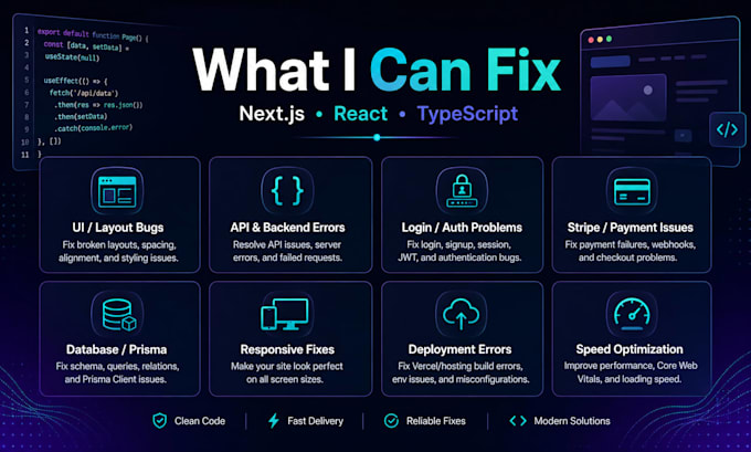 fix bugs in your next js typescript react web application