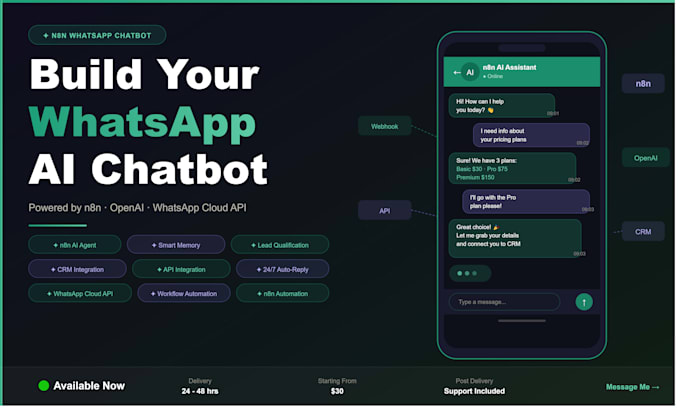 do n8n whatsapp chatbot, n8n ai agent, n8n automation and api integration