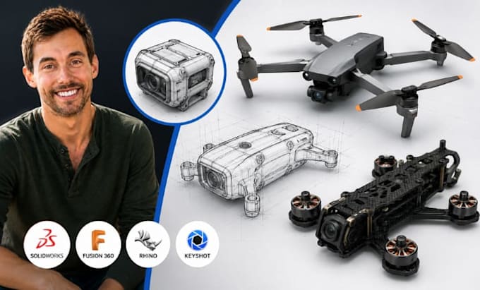 drone product design, uav cad, drone enclosure, fpv drone frame, camera housing