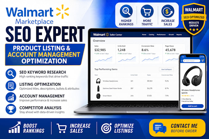 do walmart marketplace product listing SEO account management optimization