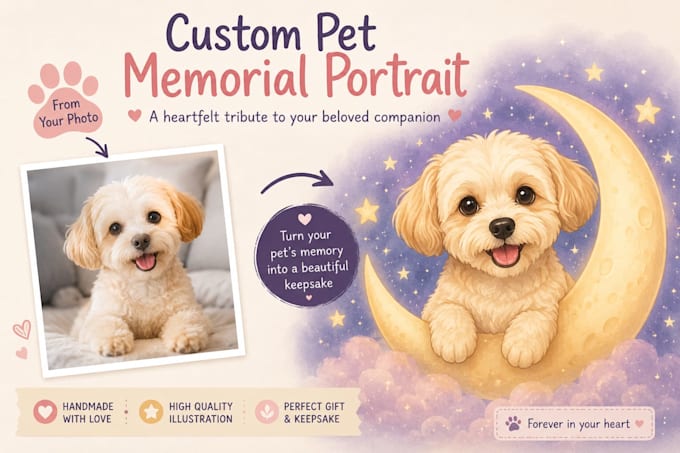 custom pet memorial portrait from photo pet loss tribute art