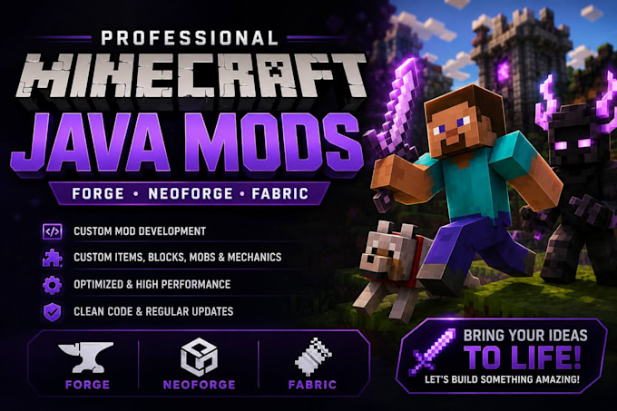develop custom minecraft java mod for forge, neoforge fabric