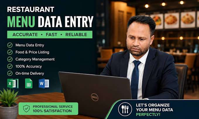 do restaurant menu data entry, menu upload, food listing with menu management