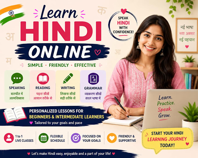 teach hindi speaking, reading, writing and grammar online
