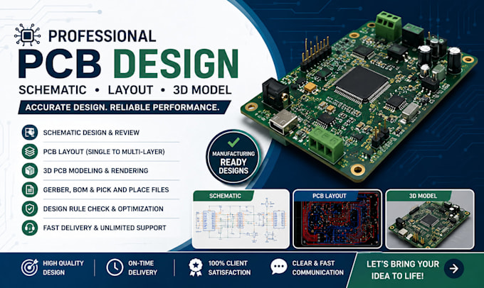 design  pcb schematics, pcb layouts, and 3d pcb models