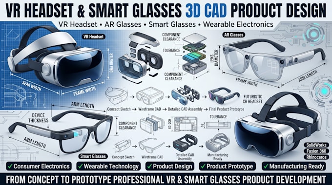 develop VR headset, ar glasses, smart glasses 3d cad design