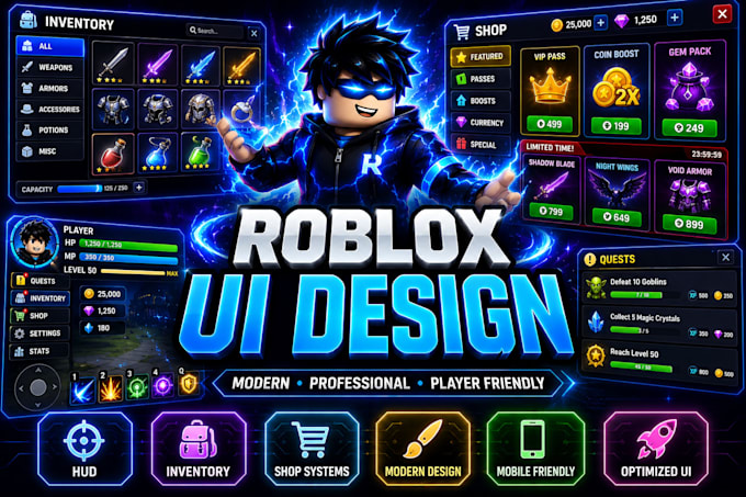 create roblox UI design inventory shop hud systems