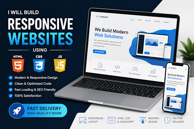 build responsive websites using HTML CSS and javascript