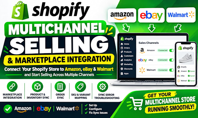setup shopify multichannel selling and fix amazon ebay walmart sync issues