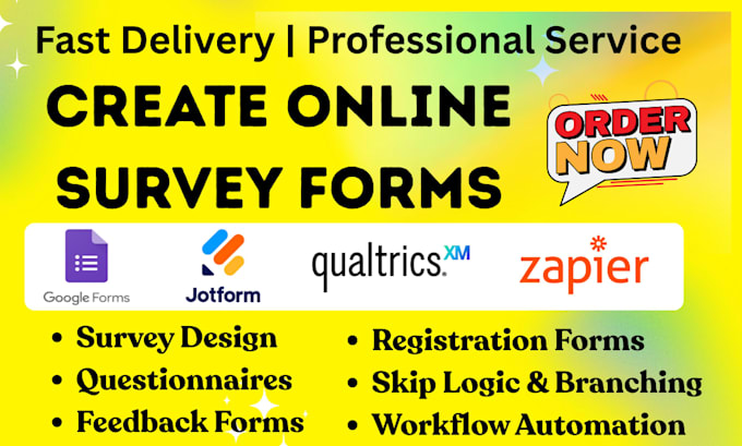 create online survey forms using zapier, qualtrics, google forms and jotforms