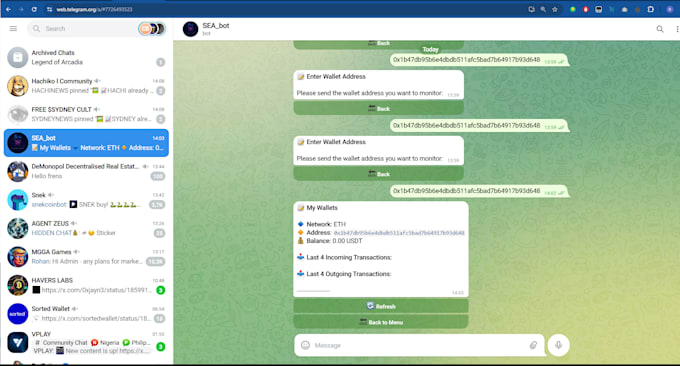 build telegram bot tg crypto payment airdrop bot wallet tg miniapp game dapp api