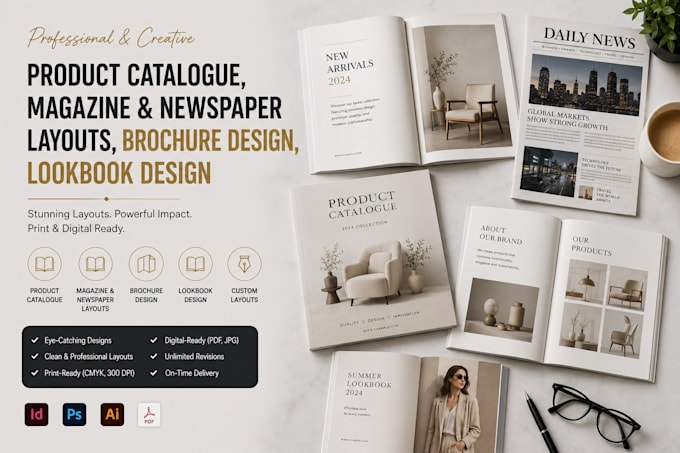 design magazine newspaper layout brochure look cook book product catalogue sheet