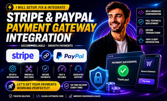 fix or setup stripe, paypal payment gateway integration for your website or app