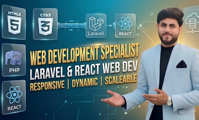develop responsive websites using PHP laravel HTML CSS react