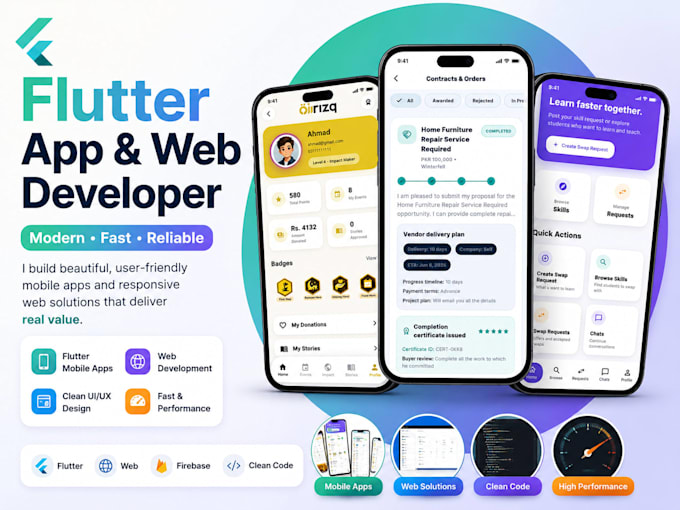 develop, deploy and launch a flutter app with backend setup