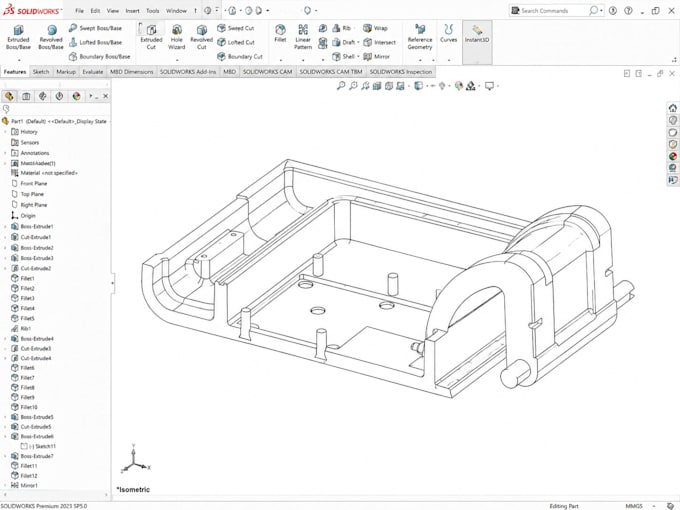 design injection molded plastic enclosure cad model for product manufacturing