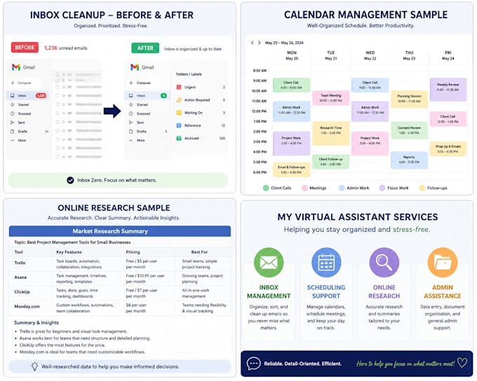 provide inbox management, scheduling, and online research