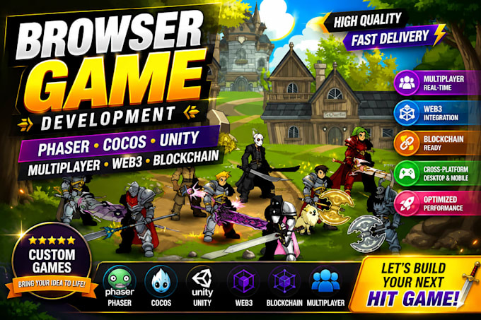 develop browser games in phaser, cocos, unity, multiplayer, web3 and blockchain