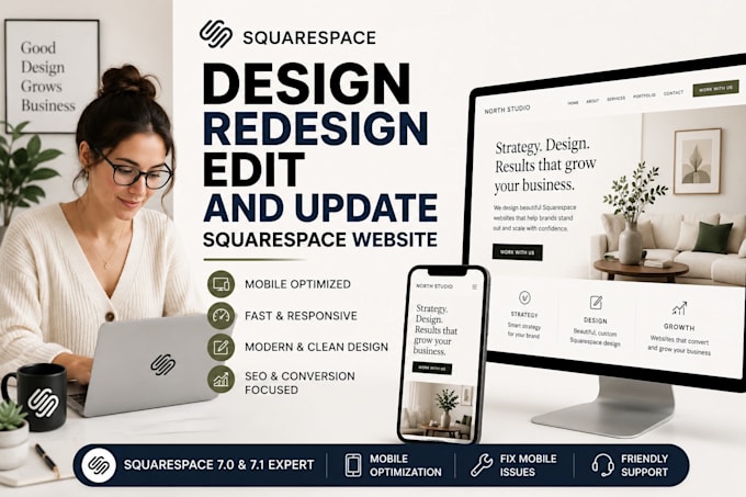 design redesign edit and update squarespace website mobile opt fix mobile issue