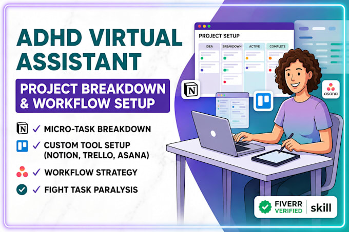 be your adhd virtual assistant to break down projects and setup workflows