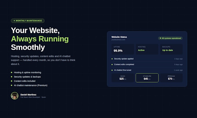 provide monthly website maintenance and hosting