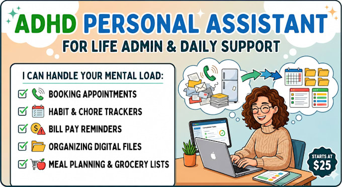 be your adhd virtual assistant for personal life admin and daily support