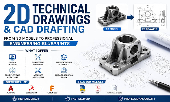 create professional 2d technical drawings and cad drafting from 3d models