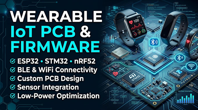 develop wearable iot hardware, pcb and firmware with esp32 stm32