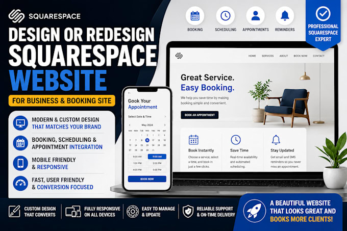 design, redesign squarespace website for business and booking site