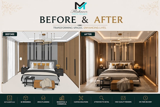 create luxury bedroom interior design with photorealistic 3d renders