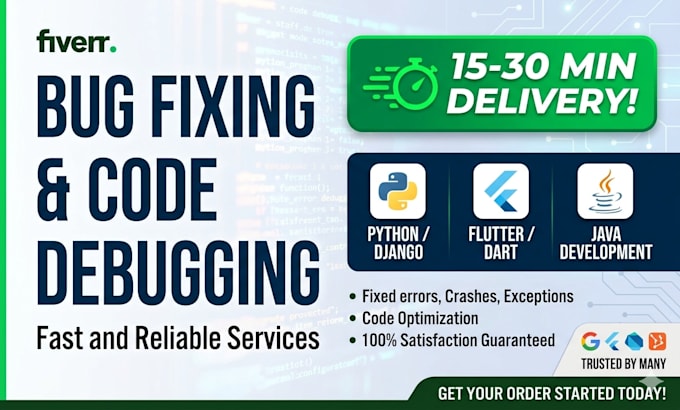 do python django java and flutter code debugging or bug fixing
