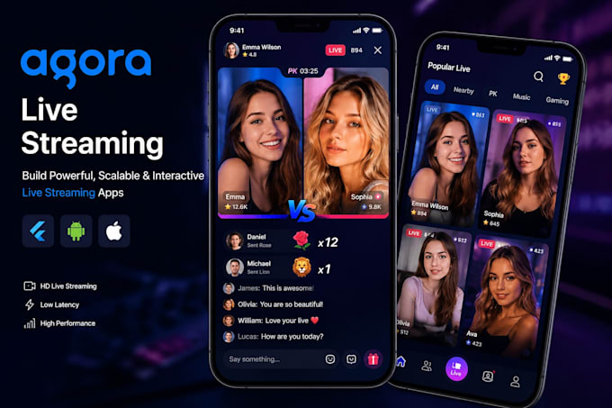 develop tiktok live streaming, audio rooms, pk battles, gifting and leaderboard
