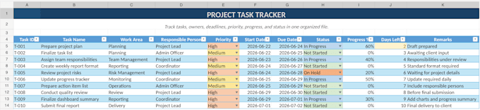 create a professional excel project tracker and dashboard