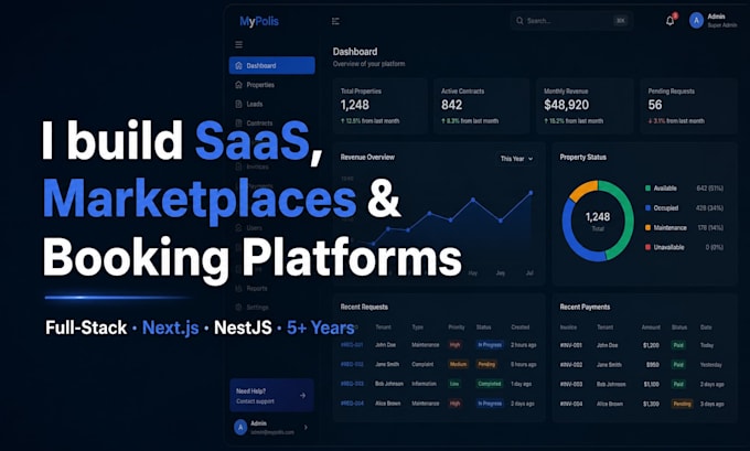 develop a full stack saas, marketplace web app