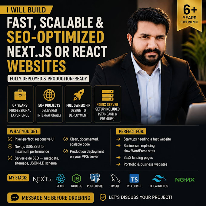 build a high performance nextjs or react website with SEO and deployment