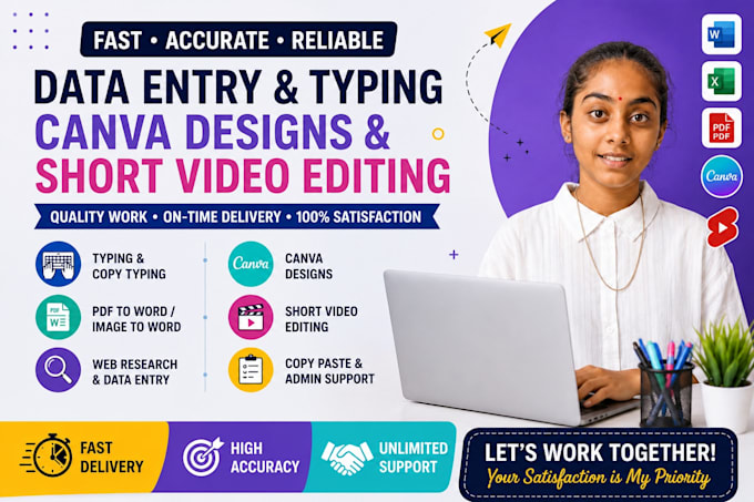 do web research and data enrty and typing and canva