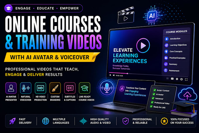 create online course, elearning video course, training video with ai avatar