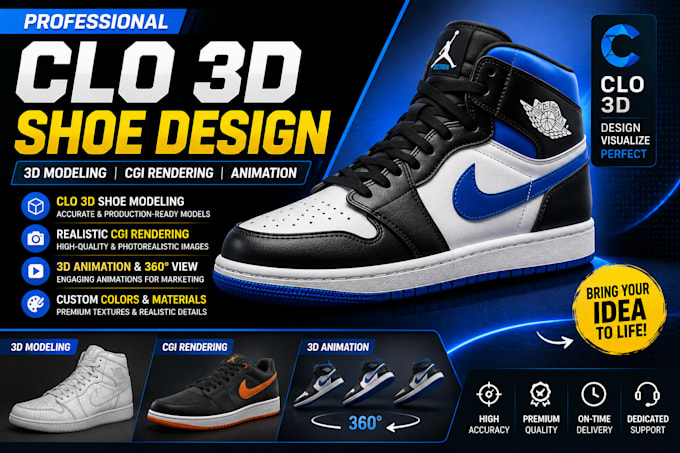 create clo 3d shoe, sandal models, realistic cgi renderings and 3d animations