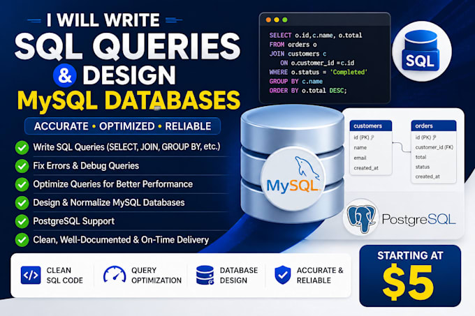 write sql queries and design mysql databases