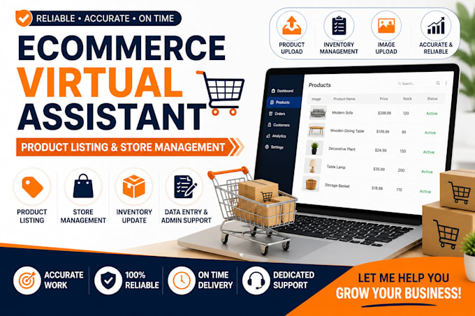 be your ecommerce VA for product listing, store management