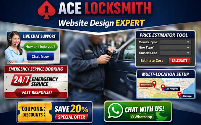 design a locksmith website, emergency locksmith, wordpress, wix, squarespace